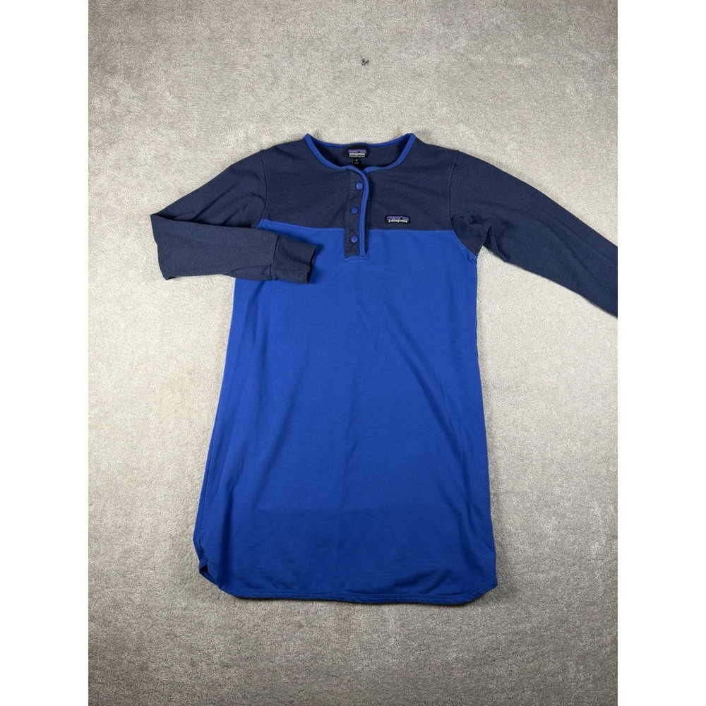 Patagonia Women's Ahnya Henley‎ Dress Small Blue Colorblock Organic Cotton *read